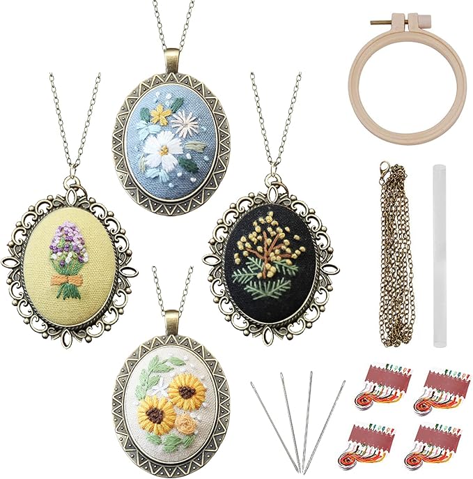 ZOCONE 4 Packs Embroidery Necklace Kits